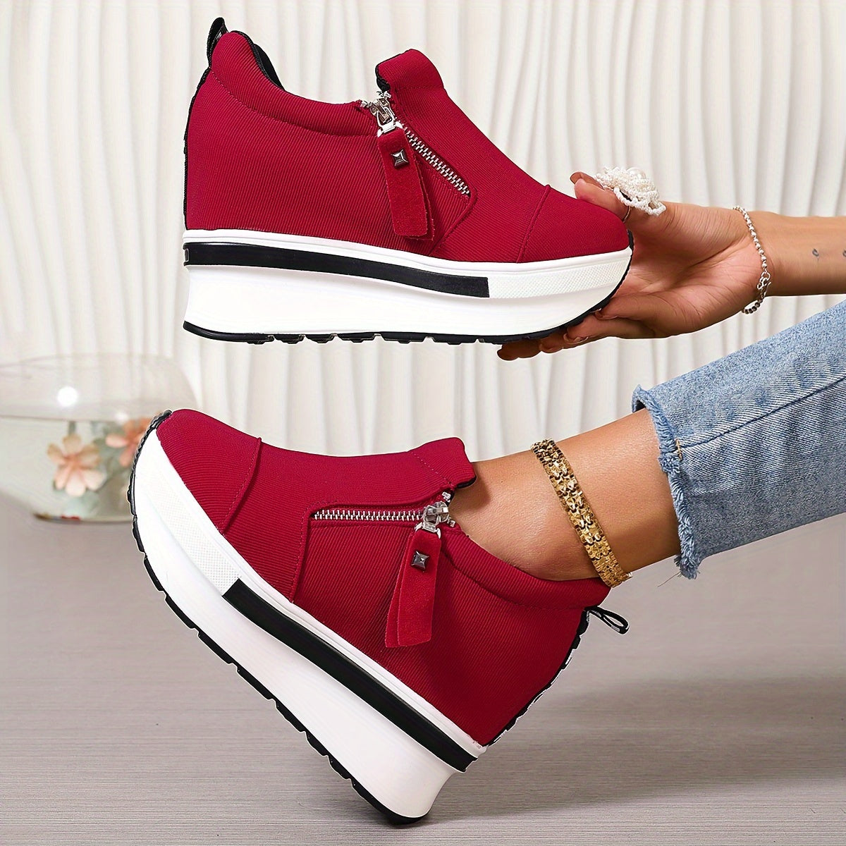 2025 płócienne buty na co dzień z bocznym zamkiem i grubą podeszwą