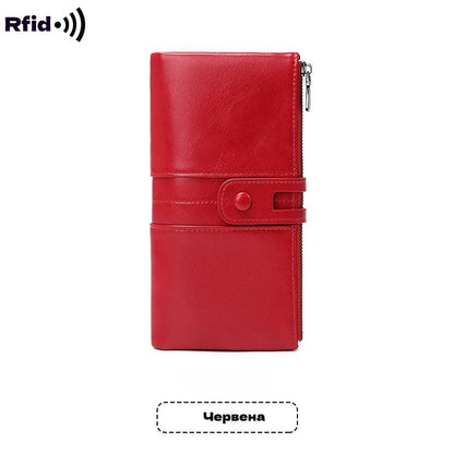 💼Многофункционален портфейл, ръчно изработен от естествена кожа, четка против кражба, двоен цип