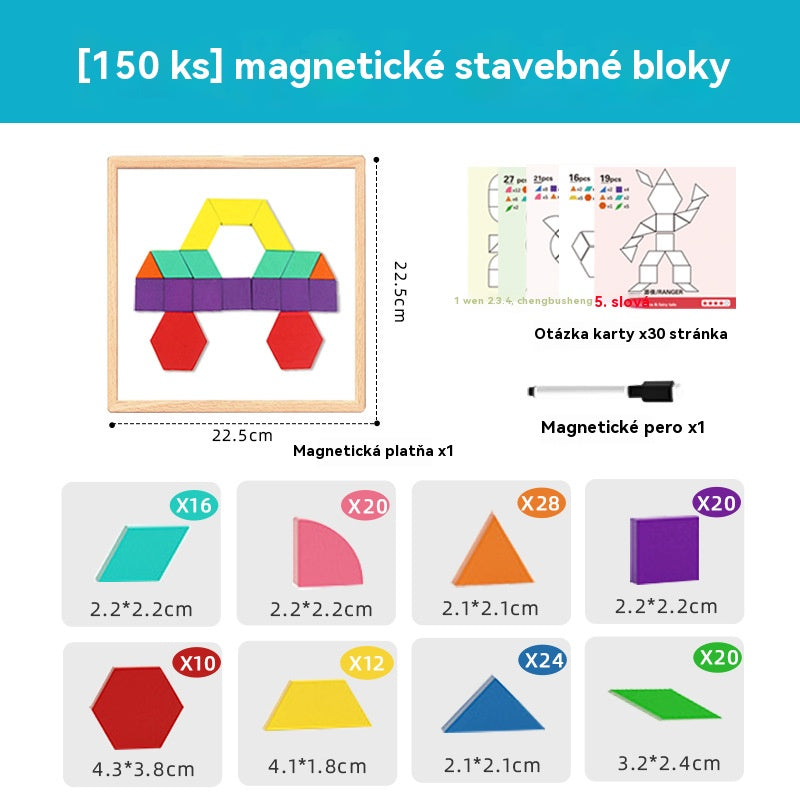 👶🌈🧩【150 бр.】🔥Магнитна дървена играчка-пъзел танграм, играчка за трениране на мозъка и обучение на деца, стимулираща мисленето.