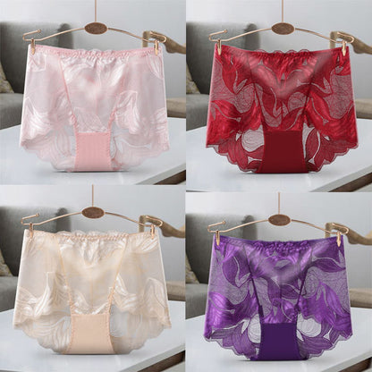 1 комплект/4 бр. Дамски бикини със средна талия, секси повдигащи бедрата, дишаща дантела от чист памук